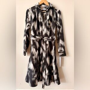 Calvin Klein Black and White Long Sleeve A-Line Dress